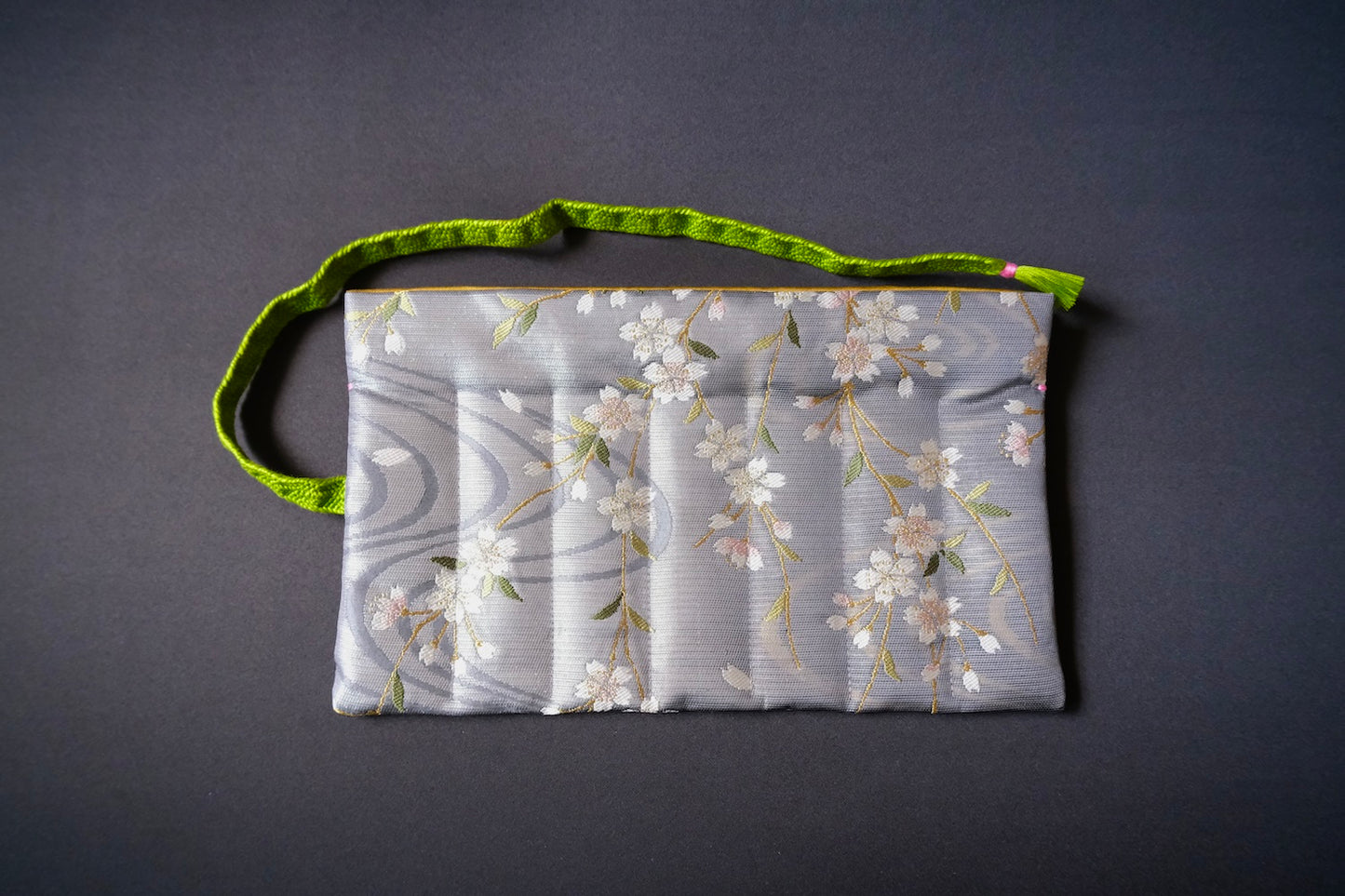 Kimono Pen Roll (7‑Slot) – Silver Cherry Blossom