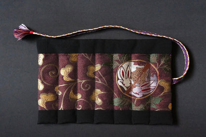 Kimono Pen Roll (7‑Slot) – Moon Rabbit