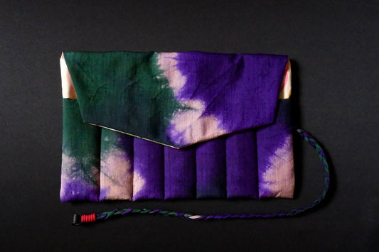 Kimono Pen Roll (7‑Slot) with Flap – Shibori-Dyed