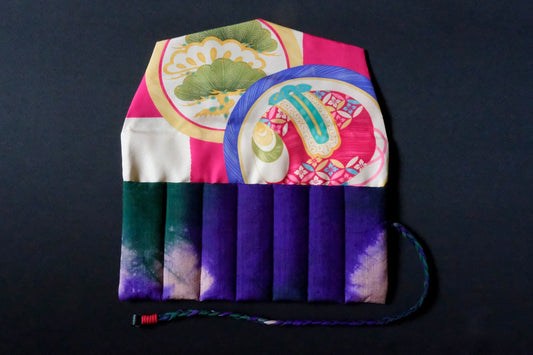 Kimono Pen Roll (7‑Slot) with Flap – Shibori-Dyed