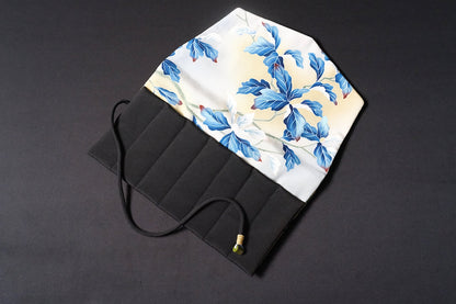 Kimono Pen Roll (7‑Slot) with Flap – Japanese white-eye