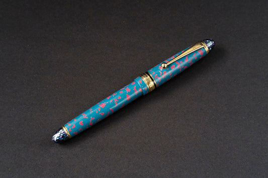 Teal blue and pink kara-nuri on Pilot Custom 743