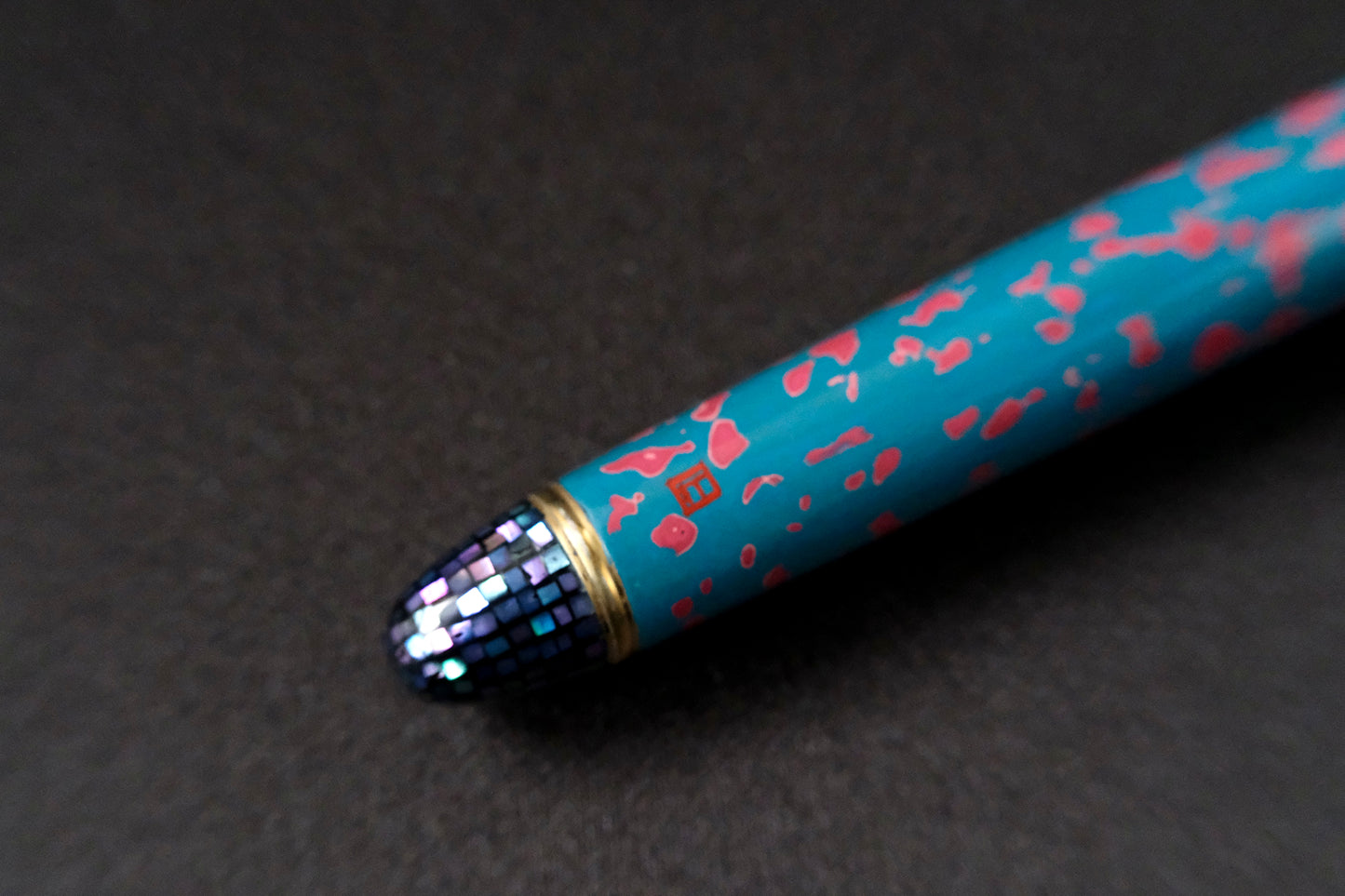 Teal blue and pink kara-nuri on Pilot Custom 743