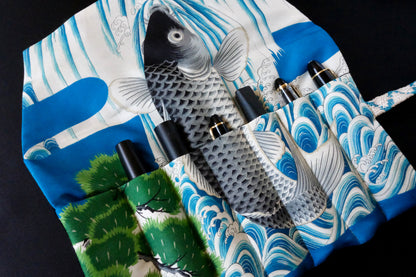 Kimono Pen Roll with Flap (7‑Slot) – Ascending Koi